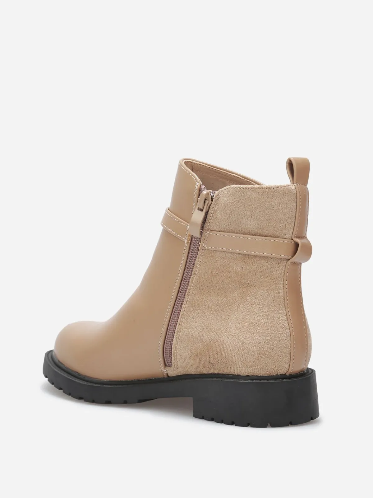 Sale La Modeuse Bottines plates bi-matière à boucle dorée Taupe