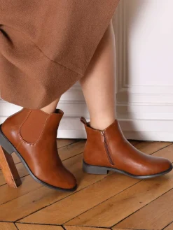 Best La Modeuse Bottines plates chelsea en simili Camel