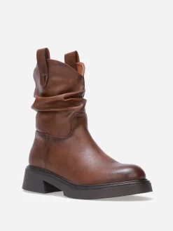 Hot La Modeuse Bottines plissées à semelle épaisse Marron