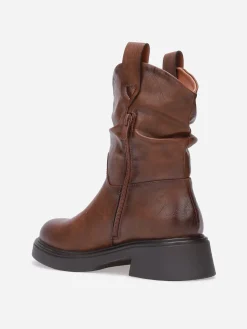 Hot La Modeuse Bottines plissées à semelle épaisse Marron