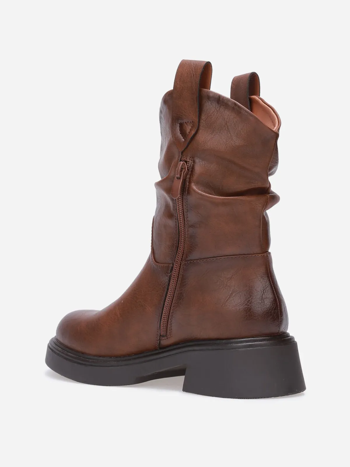 Hot La Modeuse Bottines plissées à semelle épaisse Marron