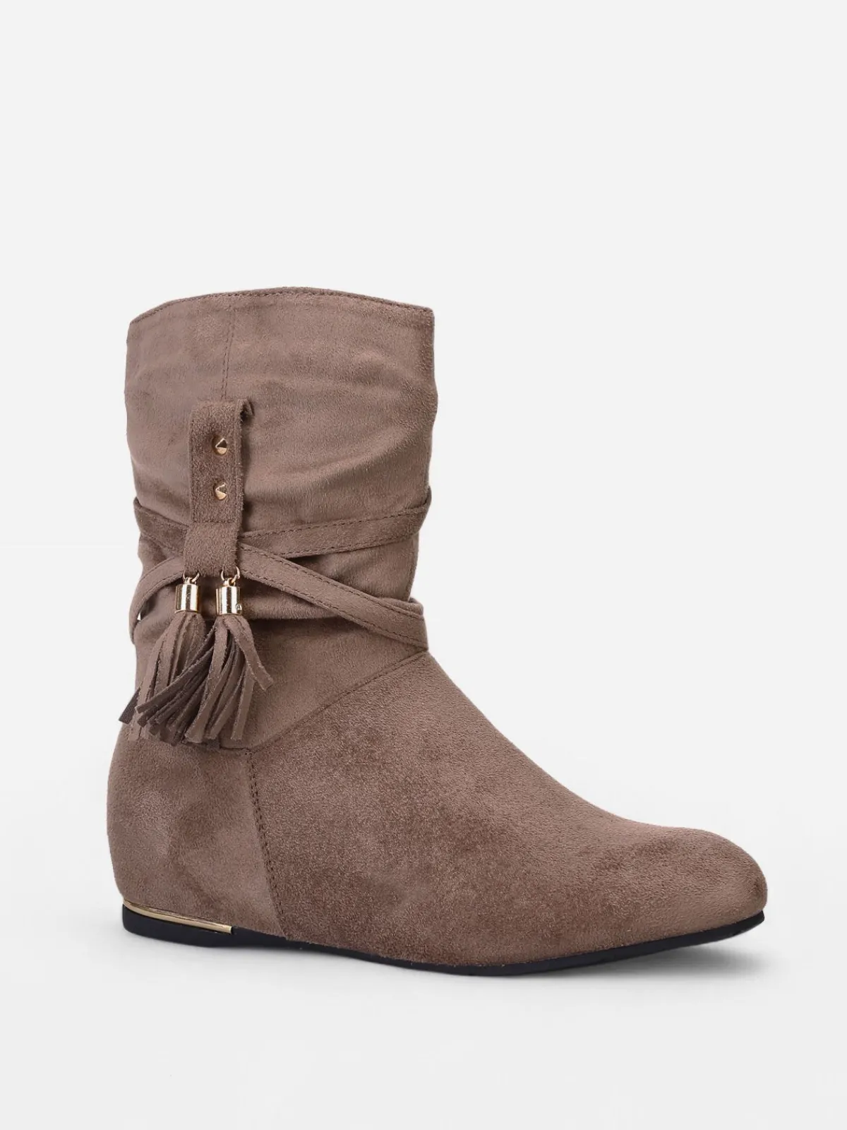 Outlet La Modeuse Bottines plissées et compensées à pampilles Taupe