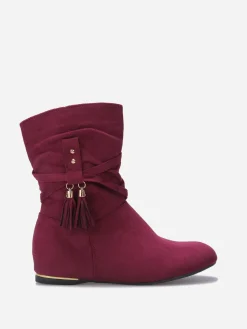 New La Modeuse Bottines plissées et compensées à pampilles Bordeaux