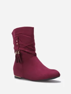 New La Modeuse Bottines plissées et compensées à pampilles Bordeaux