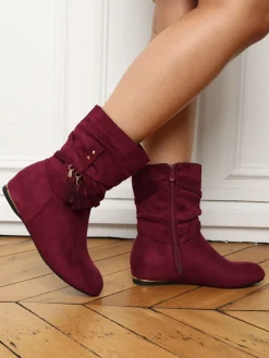 New La Modeuse Bottines plissées et compensées à pampilles Bordeaux