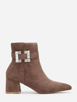 Outlet La Modeuse Bottines pointues avec boucle en strass Taupe