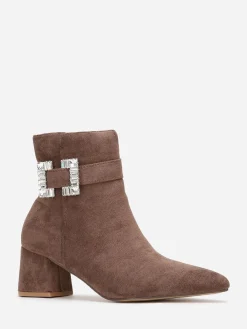 Outlet La Modeuse Bottines pointues avec boucle en strass Taupe