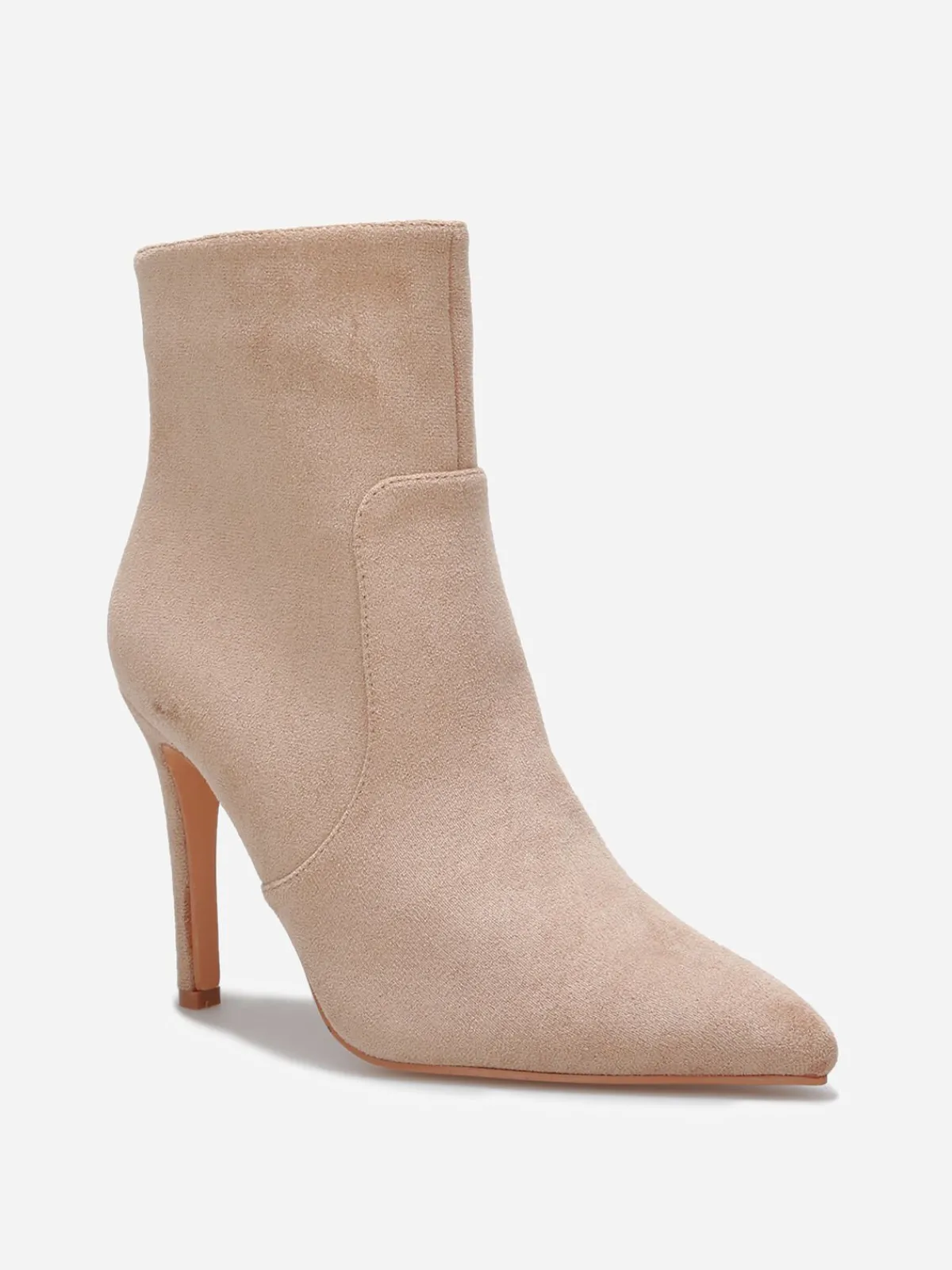 Discount La Modeuse Bottines pointues en suédine à talon aiguille Taupe