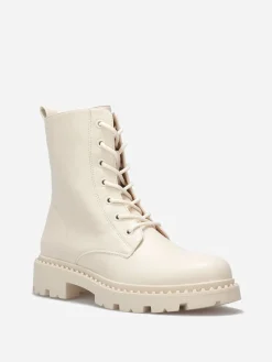 Clearance La Modeuse Bottines rangers à semelle crantée Beige