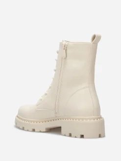 Clearance La Modeuse Bottines rangers à semelle crantée Beige
