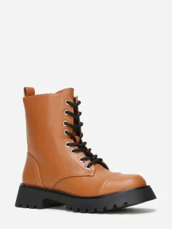 Discount La Modeuse Bottines rangers crantées en simili Camel