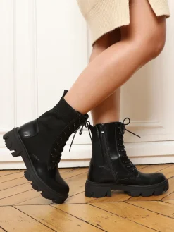 Best La Modeuse Bottines rangers en maille et simili Noir