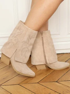 Sale La Modeuse Bottines santiags à revers Beige