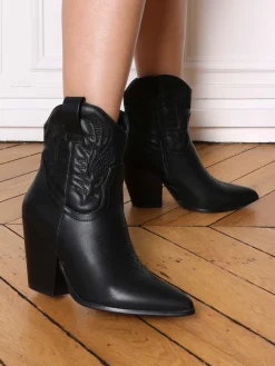 Online La Modeuse Bottines santiags avec surpiqûres Noir