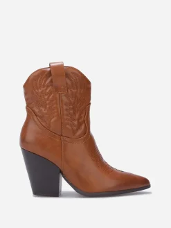 Outlet La Modeuse Bottines santiags avec surpiqûres Camel