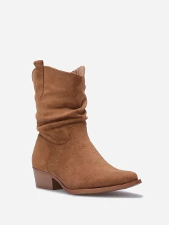 Best La Modeuse Bottines santiags froncées en suédine Camel