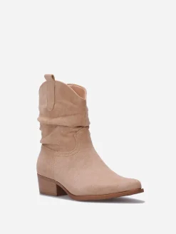 Sale La Modeuse Bottines santiags froncées en suédine Taupe