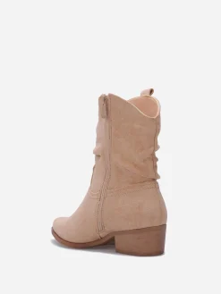Sale La Modeuse Bottines santiags froncées en suédine Taupe