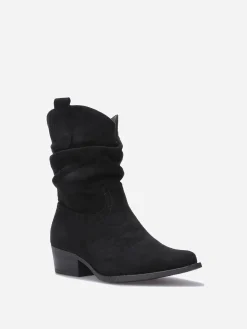 Outlet La Modeuse Bottines santiags froncées en suédine Noir