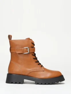 La Modeuse Bottines style rangers avec bride à boucle Camel