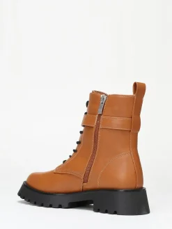 La Modeuse Bottines style rangers avec bride à boucle Camel