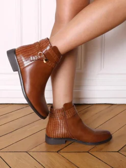 New La Modeuse Bottines texturées avec bride à boucle Camel