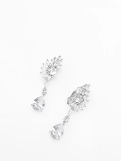 Outlet La Modeuse Boucles à clips pendantes à fleur strassée Argenté