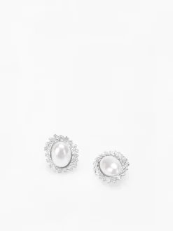 Discount La Modeuse Boucles clip en perle à strass Argenté