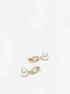 Discount La Modeuse Boucles d'oreilles à strass et perles Doré