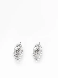 La Modeuse Boucles d'oreilles feuilles en strass Argenté