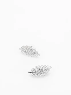 La Modeuse Boucles d'oreilles feuilles en strass Argenté