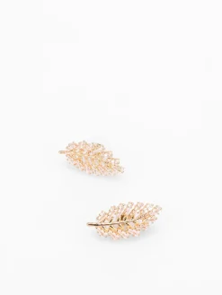 Discount La Modeuse Boucles d'oreilles feuilles en strass Doré