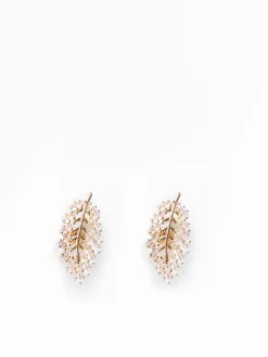Discount La Modeuse Boucles d'oreilles feuilles en strass Doré