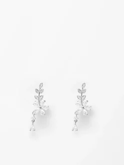 Sale La Modeuse Boucles d'oreilles fleur à strass avec pendentif Argenté