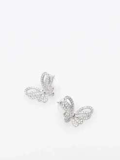 Online La Modeuse Boucles d'oreilles papillons à strass Argenté