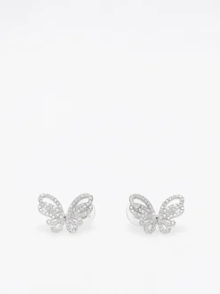 Online La Modeuse Boucles d'oreilles papillons à strass Argenté
