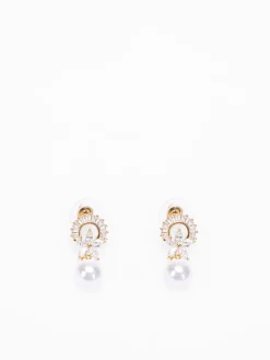 Discount La Modeuse Boucles d'oreilles pendantes à perles et strass Doré