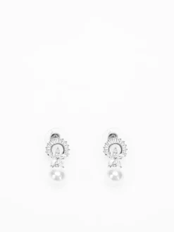 La Modeuse Boucles d'oreilles pendantes à perles et strass Argenté