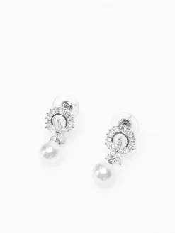 La Modeuse Boucles d'oreilles pendantes à perles et strass Argenté