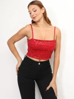 Discount La Modeuse Brassière à sequins Rouge