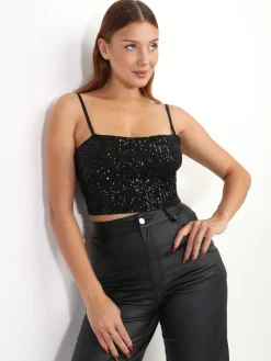 Outlet La Modeuse Brassière à sequins Noir