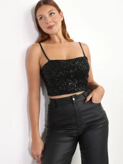 Outlet La Modeuse Brassière à sequins Noir