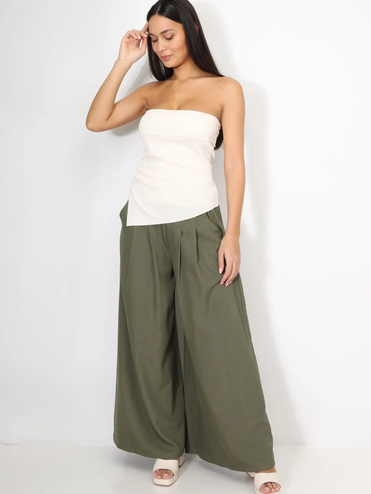 Sale La Modeuse Bustier asymétrique à fronces Beige