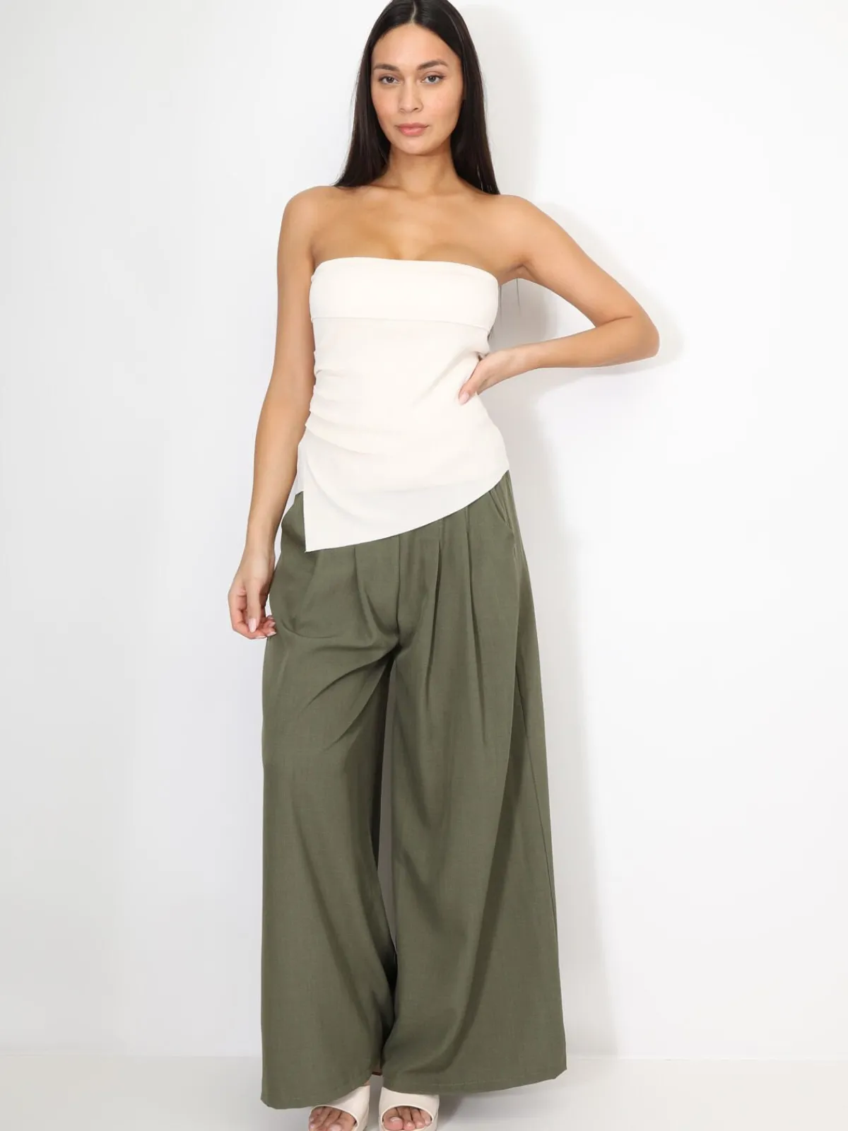 Sale La Modeuse Bustier asymétrique à fronces Beige