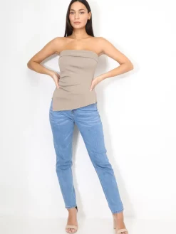 Outlet La Modeuse Bustier asymétrique à fronces Taupe