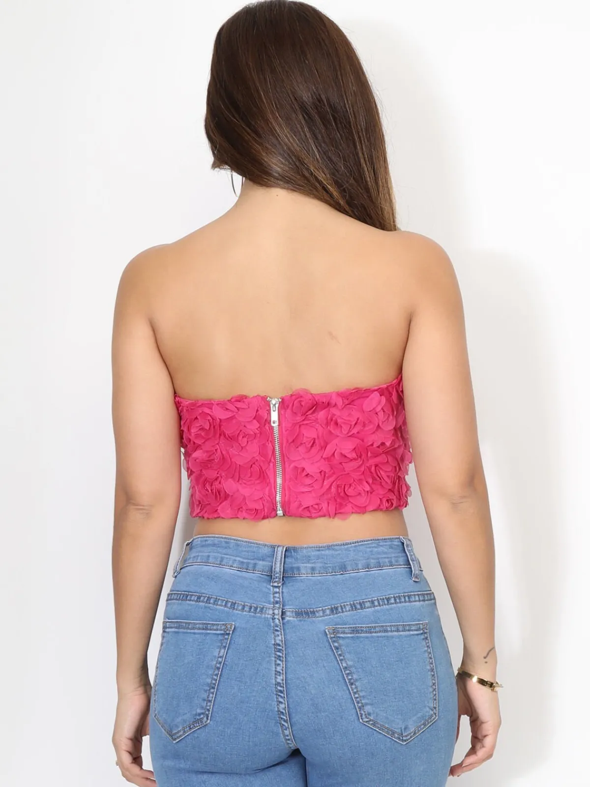 Sale La Modeuse Bustier corset en tulle fleuri Fuchsia