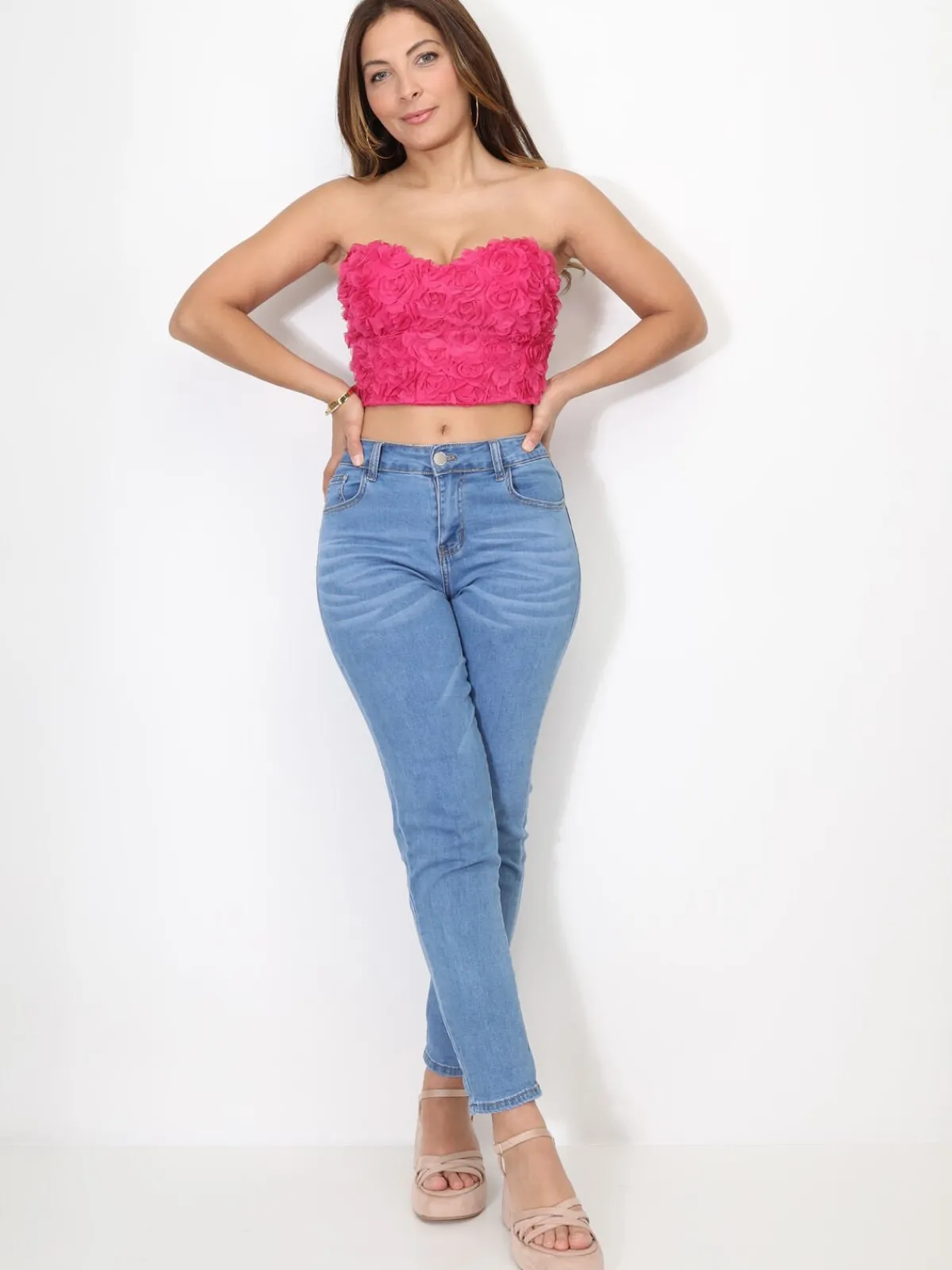 Sale La Modeuse Bustier corset en tulle fleuri Fuchsia