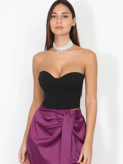 Clearance La Modeuse Bustier court corset à zip Noir