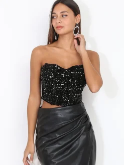 Clearance La Modeuse Bustier en velours brodé de sequins Noir