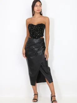 Clearance La Modeuse Bustier en velours brodé de sequins Noir